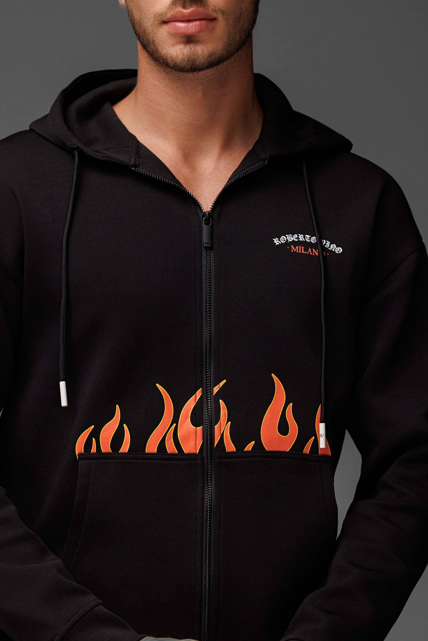 Flame Full Zip Hoodie Black