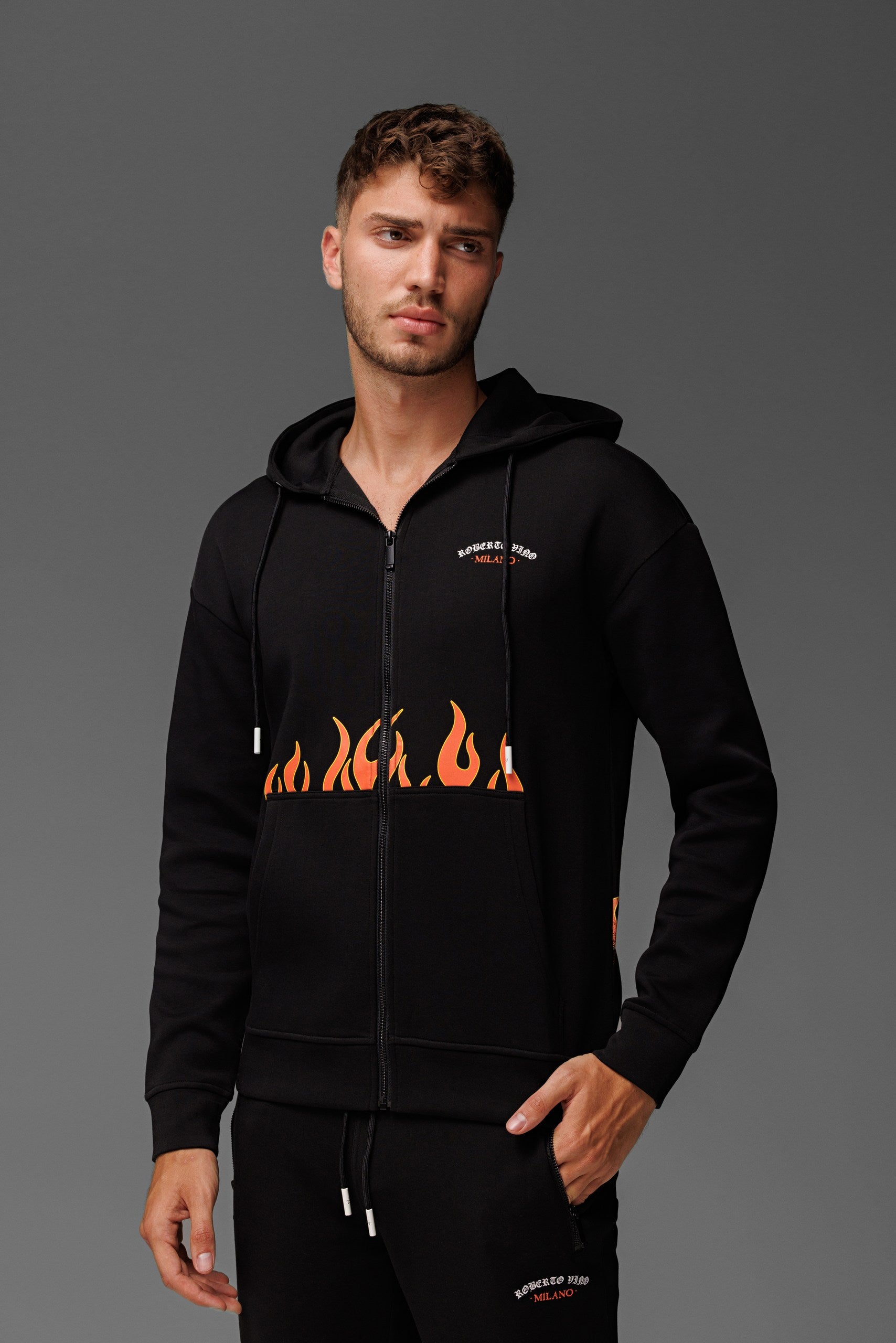 Flame Full Zip Hoodie Black