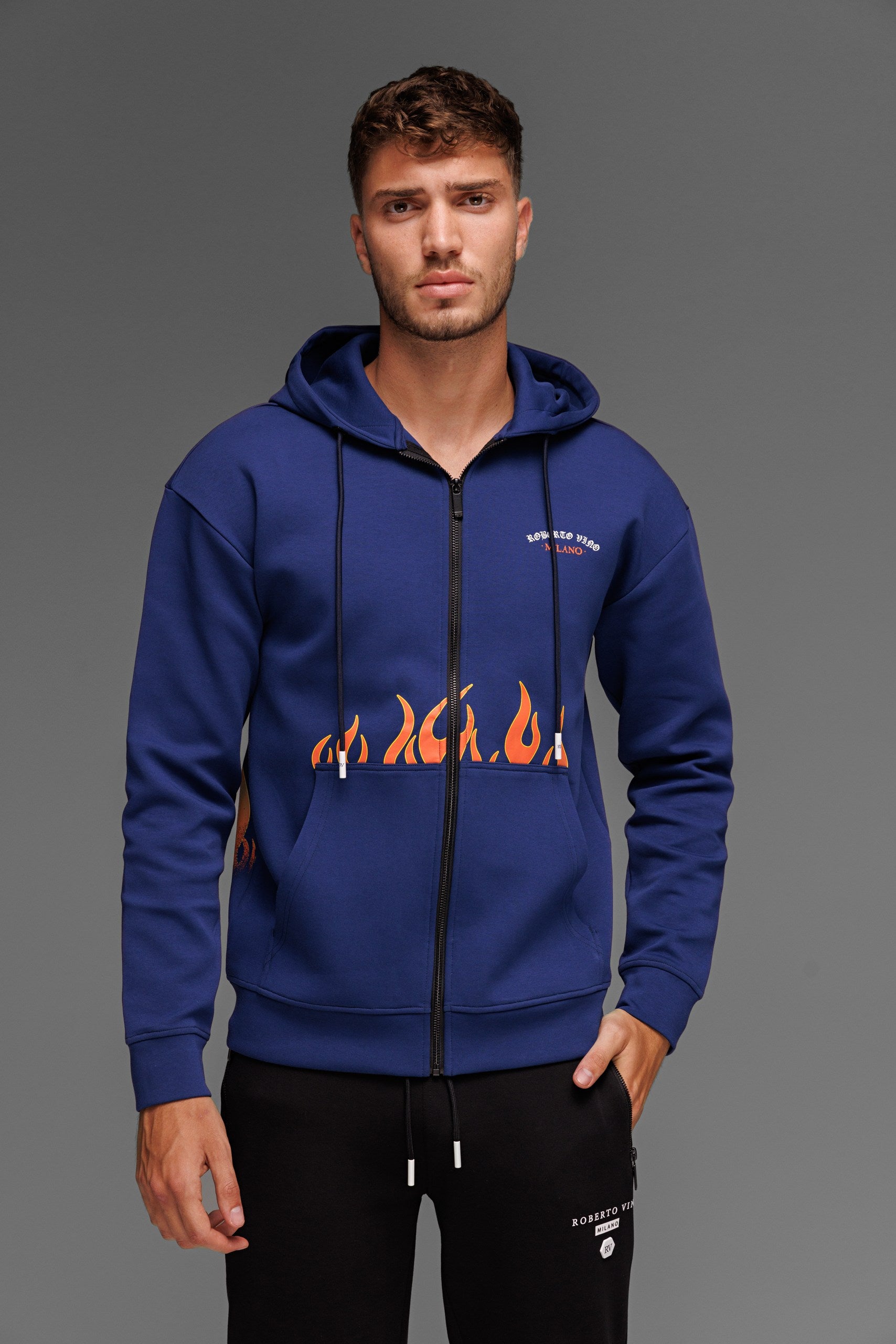 Flame Full Zip Hoodie Navy