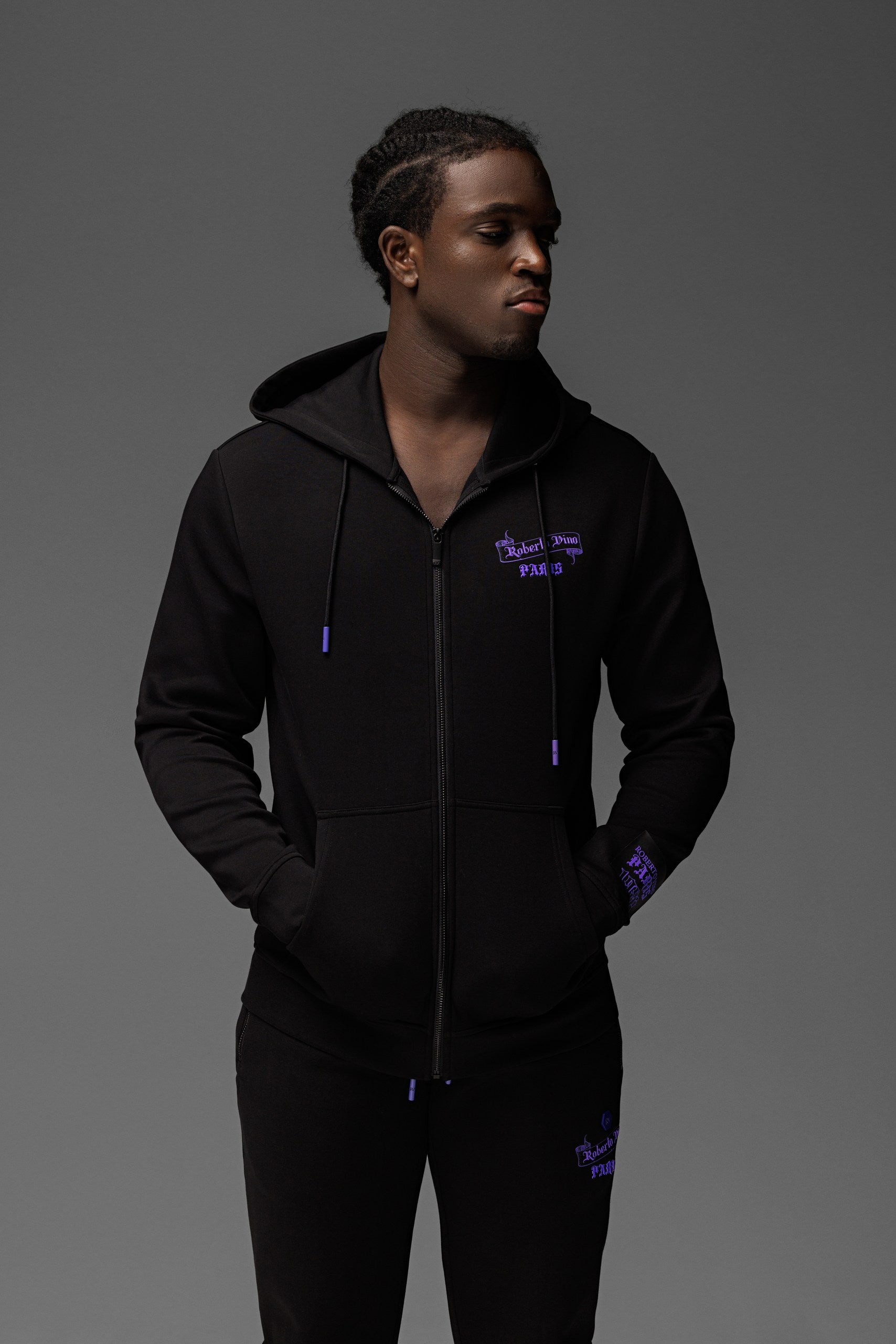 Paris Full Zip Hoodie Black-Purple